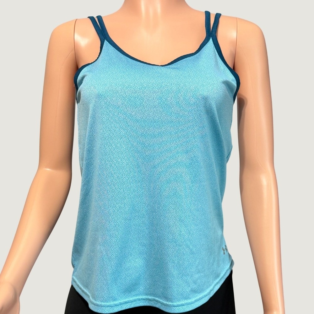 Under Armour HeatGear Strappy Crisscross Back Tank Top Blue Teal Small SM